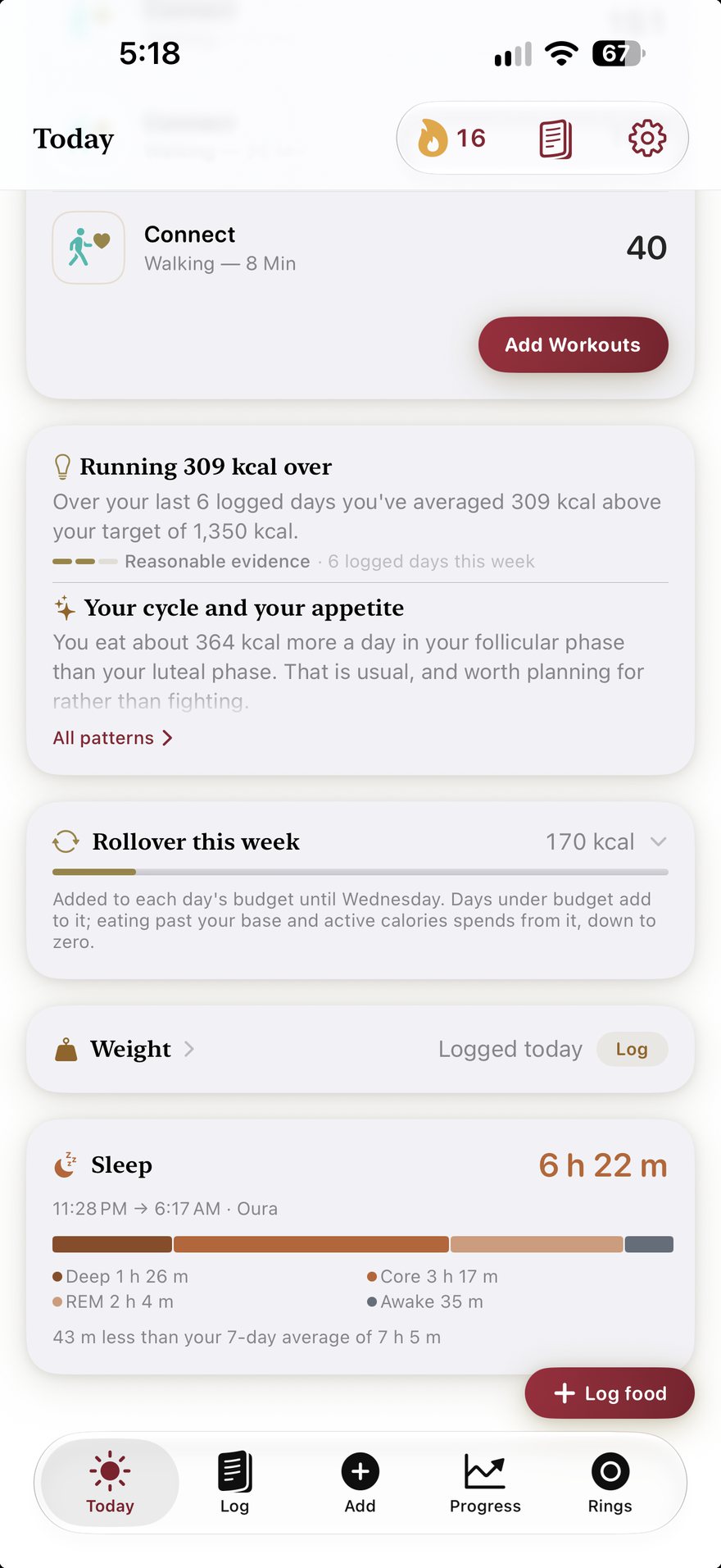Men look: Today with weight, Apple Health sync, sleep and the calorie equation, and no cycle tools